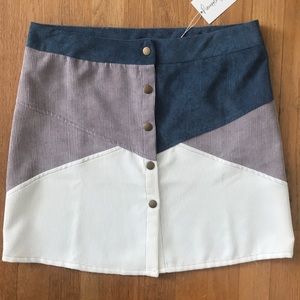 Geometric Corduroy Skirt with Snap Bottom Front